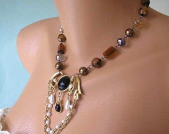 Assemblage Repurposed Necklace, Fall Bridal Jewelry, Autumn Bridal Necklace, Upcycled Jewelry, Winter Bridal Necklace, Statement Necklace