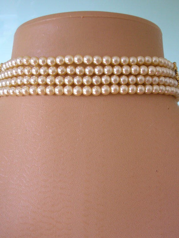 Vintage Pearl Choker With Faux Diamond Clasp, Pea… - image 2