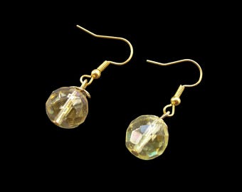 Handmade Citrine Glass Dangle Earrings, Aurora Borealis Faceted Beads