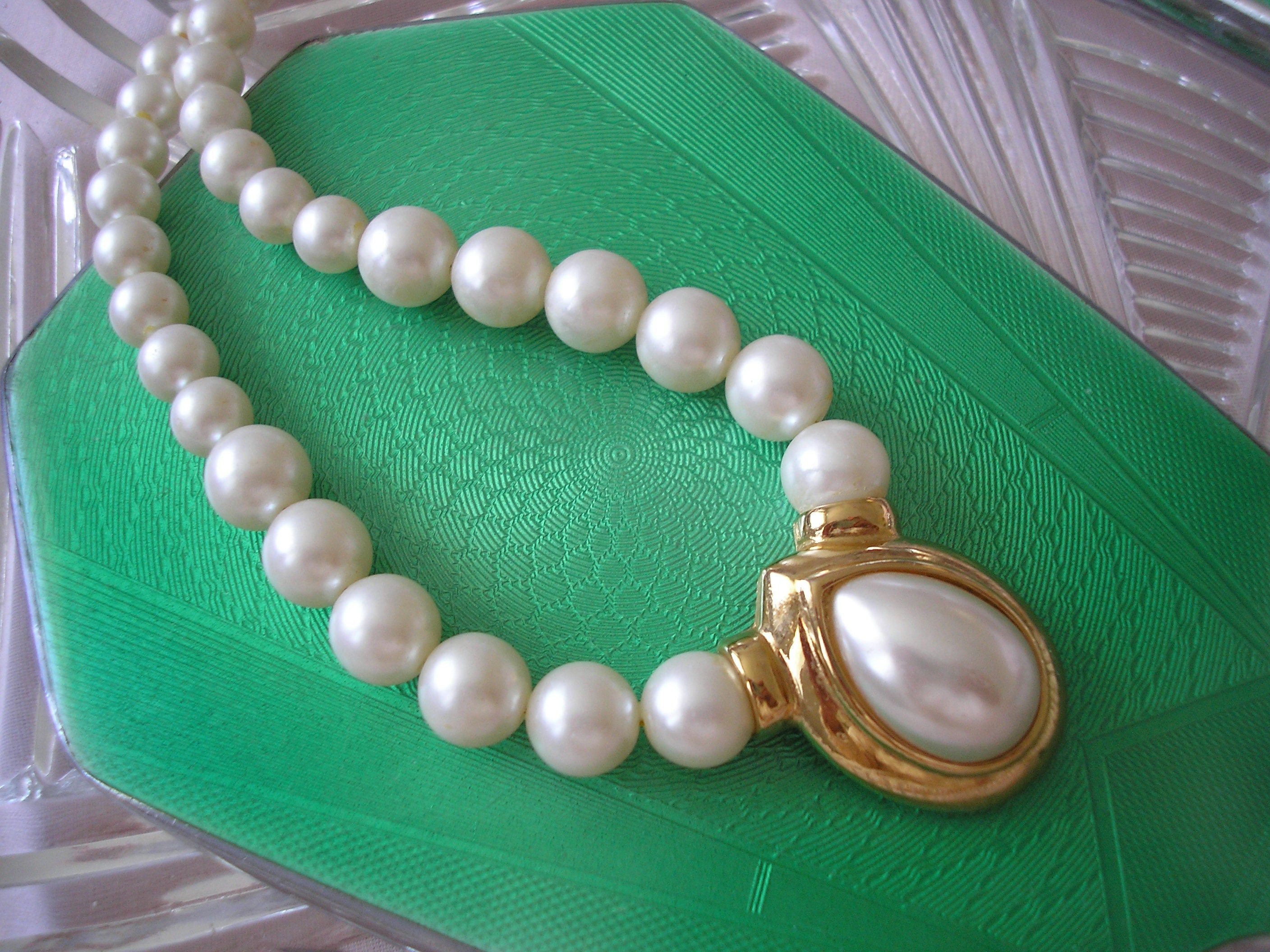 Vintage Napier necklace gold chain & faux pearls, 1980`s ca, American in  Vintage Necklaces & Pendants from Roomscape