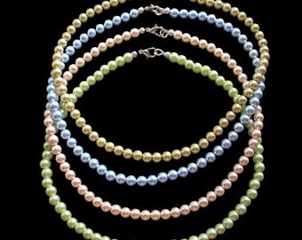 GENDER NEUTRAL Glass Pearl Necklace, 6mm, Gold or Silver Tone, Choice of Colours/Sizes