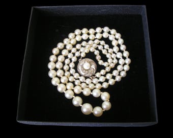 Vintage Hand Knotted REAL PEARL Necklace With Sterling Silver Clasp, Christmas Jewelry