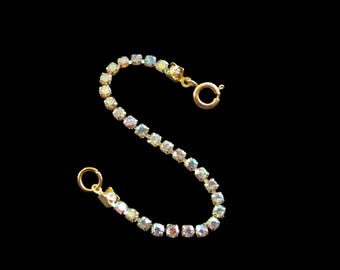 Handmade Aurora Borealis Rhinestone Necklace Extender, Gold Or Silver Tone Clasp