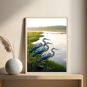 Blue Heron Wall Art: Coastal Bird Watercolor Print (Digital Download)