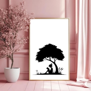 Girl reading Under Blossom Tree Art, Book Reading Art, Forrest Art Print, Book Lover Gift, Literary Home Decor, Nature-Inspired Artwork