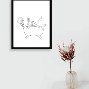 Line Art-print badkuip: boho badkamer wanddecoratie (digitale download)