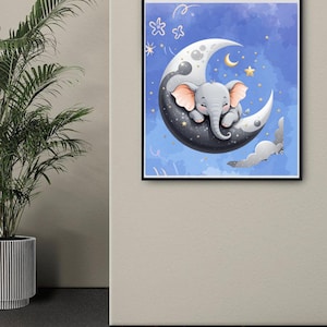 Wanddeko Baby Elefant, Gold Sweet Dreams Schild, Elefant Mond Baby, Elefant Druck für Kinderzimmer, Baby Bild