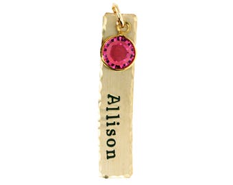 Gold 1.25 inch rectangle charm with birthstone - no chain