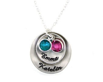 Personalized Necklace - Two Sterling Silver Charms with Birthstones