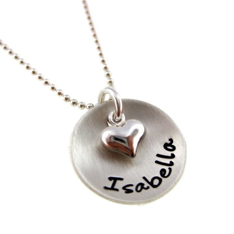 One Name with Puffy Heart Sterling Silver Jewelry By Hannah Design image 1