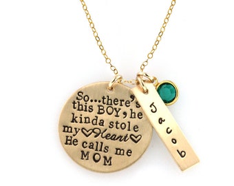 So..There's This Boy Who Stole My Heart, He calls me MOM - Personalized Mother & Son Necklace 14k GOLD FILLED Necklace