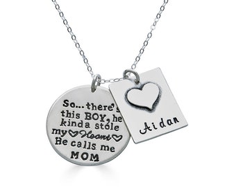 Mother's Day Gift! So..There's This Boy Who Stole My Heart, He calls me MOM - Personalized Mother & Son Necklace