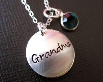 Proud Grandma Personalized Necklace - Secret Message On the Inside - Sterling Silver Hand Stamped Jewelry