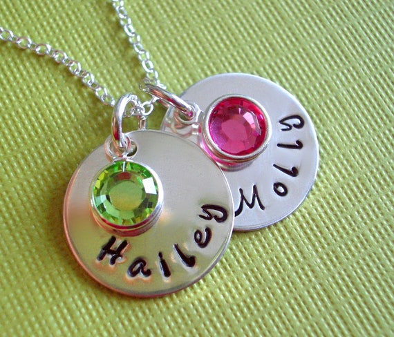Items similar to Small Two Tags with Birthstones - Personalized Hand ...