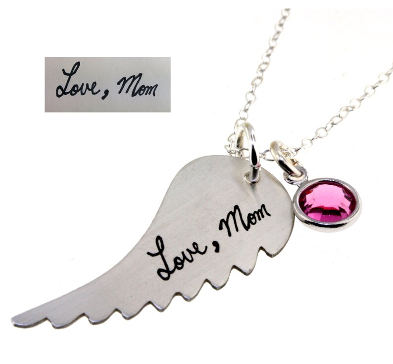 Actual Handwriting Angel Wing Sterling Silver Necklace