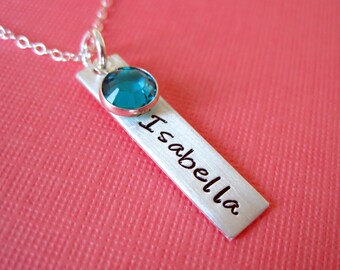 Hand Stamped Sterling Silver Jewelry with Birthstone Crystal