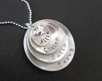 Hand Stamped Jewelry - SUPER MOM Necklace / Four Layered Domed Sterling Silver Necklace