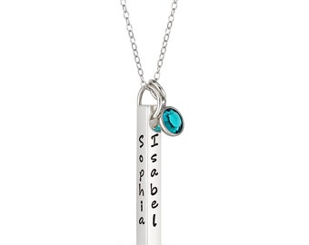 Solid Sterling Personalized Four Sided  Bar with Birthstones