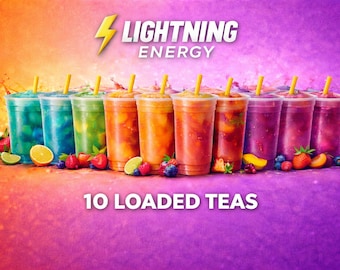 Lightning Energy Loaded Tea Powdered Beverage Mix Flavors Sugar Free Caffeine Pack of 10