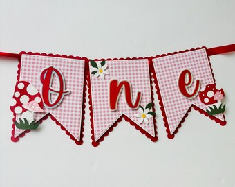 Mushroom First Birthday Highchair Banner, Woodland Fairy Party Decor