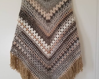 Hand Crochet shawl with fringes size large