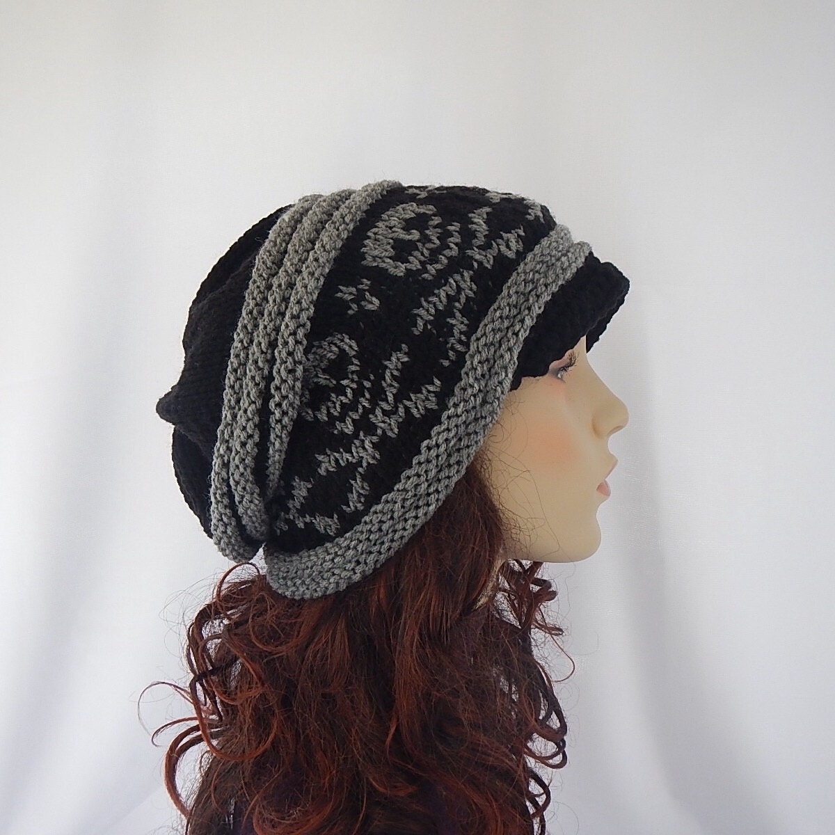 Black \'n\' Purple Tones Slouchy with a Brim OSFM premade newsboy slouch hat boho Purple Newsboy Hat - Etsy main image 2