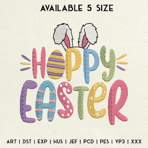 Happy Easter Bunny Embroidery Design, Easter Egg Embroidery Design, Easter Flowers Machine Embroidery File, Instant Download, 5 Size