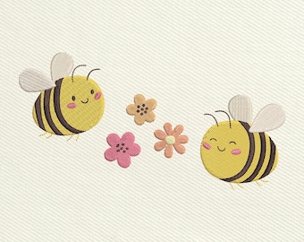 Bee Flower Embroidery Design, Funny Bees Embroidery File, Animal Embroidery Machine File, Instant Download, Includes 5 Sizes