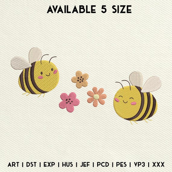 Bee Flower Embroidery Design, Funny Animal Embroidery Machine File (Instant Download)