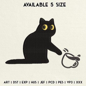 Funny Black Cat Embroidery Design, Black Cat Embroidery File, Funny Animal Embroidery File, Instant Download, 5 Sizes