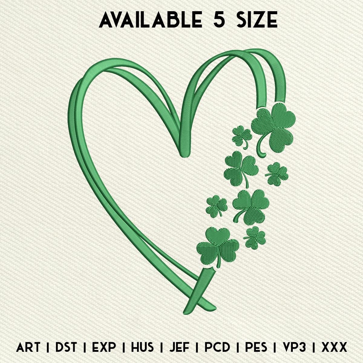 heart shamrock patrick's day embroidery design, shamrock heart