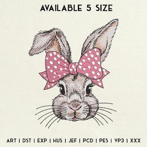 Coquette Bow Easter Bunny Embroidery Design, Easter Rabbit Embroidery Design, Easter Coquette Machine Embroidery File, Instant Download