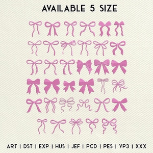 Bundle Pink Coquette Embroidery Design | 35 Bow Design | Instant Download