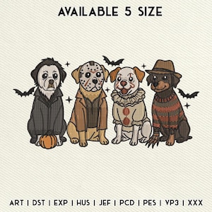 Diseño de bordado de perro de Halloween, diseño de bordado de personajes de Halloween, bordado a máquina de Halloween, descarga instantánea, 5 tamaños incluidos