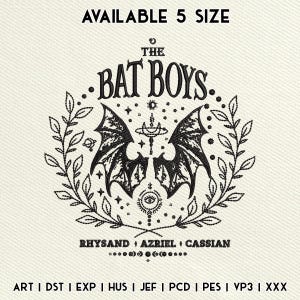 The Bat Boys Double Sided Embroidery Design, ACOTAR Embroidery Design File 2 Side, Vintage ACOTAR Bookish Machine Embroidery Files