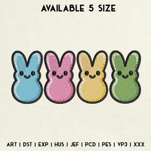 Easter Bunny Peeps Embroidery Design, Easter Bunny Embroidery Design, Colorful Bunny Embroidery Machine File, Instant Download, 5 Size