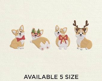 Corgi Christmas Embroidery Design, Christmas Dog Embroidery Machine File, Instant Download, 5 Sizes include 3 - 7 Inch, Corgi Embroidery