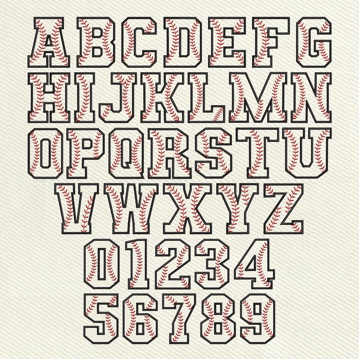 Baseball Letter Embroidery Design, Alphabet Baseball Embroidery Design, Bundle Number Baseball Machine Embroidery Files, Instant Download
