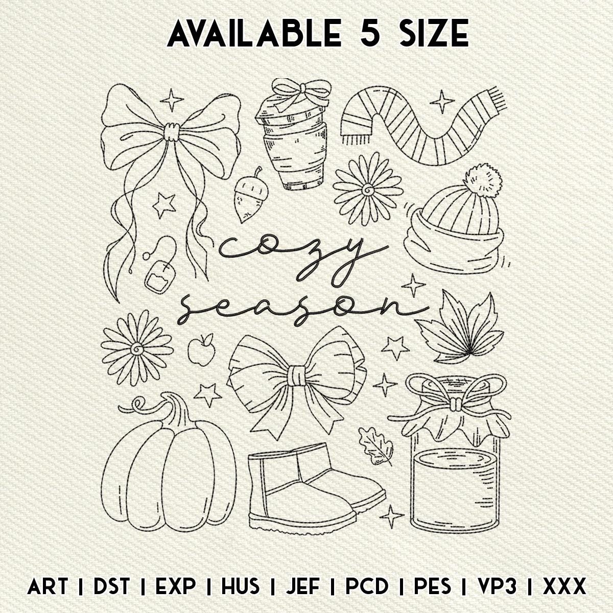 Cozy Season Embroidery Design, Fall Vibes Embroidery File, Fall Pumpkin Embroidery File, Autumn Season, Retro Fall Instant Download, 5 Sizes
