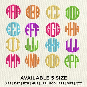 Circle Monogram Letters Embroidery Design, Alphabet Embroidery Design, Alphabet A-Z Text Machine Embroidery Design, 5 Size Instant Download