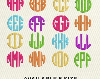 Cirkel monogram borduurontwerp, alfabet A-Z (grootte 5, direct downloaden)