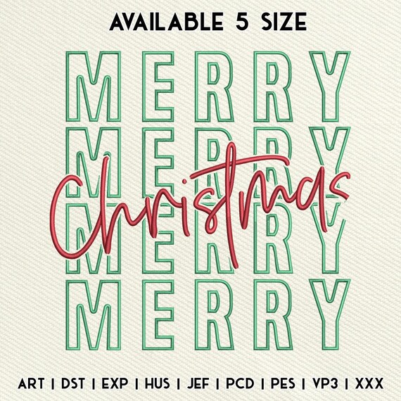 Merry Christmas Word Art Embroidery File, Modern Festive Lettering Design, Holiday Typography Digital Download