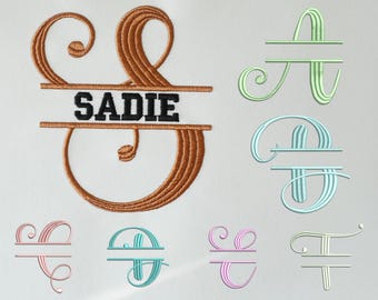 Split Monogram Embroidery Design, Monogram Alphabet Embroidery Design, A - Z Text Machine Embroidery Design, 5 Size, Digital Download