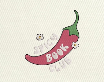 Spicy Book Club Embroidery Design, Chili Pepper Book Embroidery Files, Book Lover Embroidery Design, Instant Download, Includes 5 Sizes