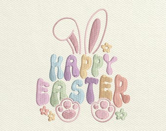 Happy Easter Bunny Embroidery Design, Easter Flower Embroidery Design, Easter Retro Machine Embroidery File, Instant Download, 5 Size