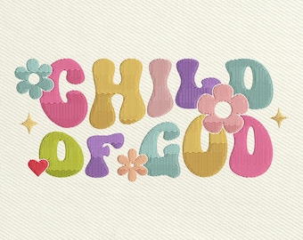 Kind van God-borduurbestand, retro christelijk geloof borduurontwerp, Groovy Jesus religieuze steekkunst, Instant Download