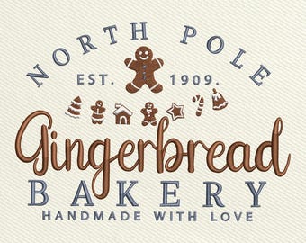Gingerbread Bakery Embroidery File, North Pole Christmas Gingerbread Man Cookie House Star Candy Cane Holiday , Digital Download