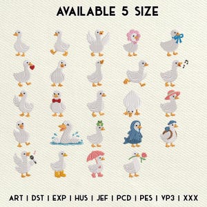 Mini Goose Embroidery Bundle Designs, Silly Goose Embroidery Files,Funny Animal PES DST, Kawaii funny Goose coquette Bow, instant download