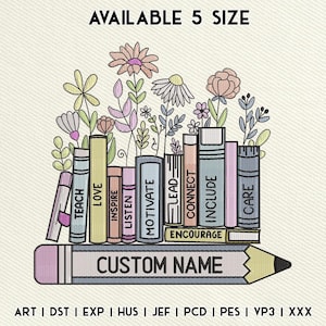 Custom Teacher Name Wildflowers Embroidery Design, Back To School Embroidery File, First Day School Machine Embroidery, Instant Download