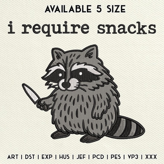 raccoon様 リクエスト 12点 まとめ商品 I Require Snacks Raccoon Embroidery Design, Funny Animal
